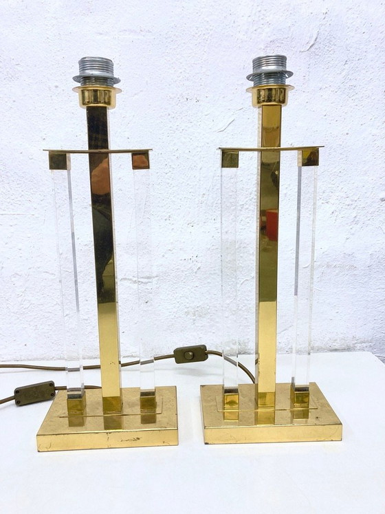 Image 1 of 2 brass and acrylic table lamps from the 1970s Hollywood Regency design