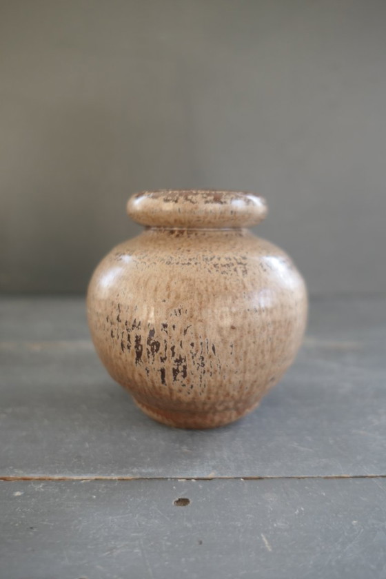 Image 1 of Vintage set of round vases in cream and brown tones