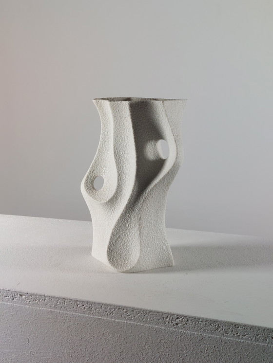 Image 1 of Organic Vintage Mid Century Bisque Porcelain Sgrafo Modern Vase