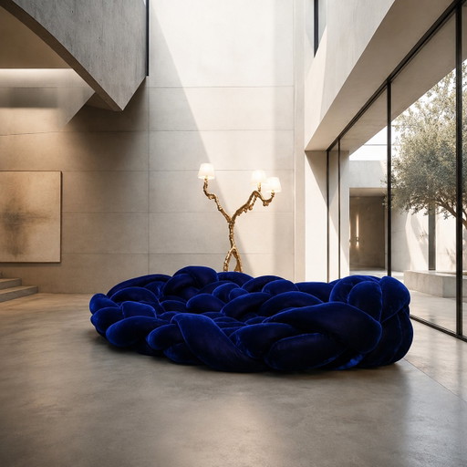 Nieuwe Edra BOA 020 In Diepblauw Velours 100M Tubelar BOA Snake – daybeds, Velvet, Textile