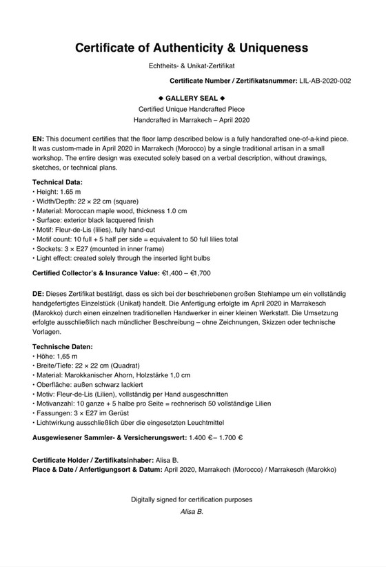 Image 1 of Gran lámpara de pie única y hecha a mano de Marrakech – Fleur de Lis – 165 cm – pieza de colección