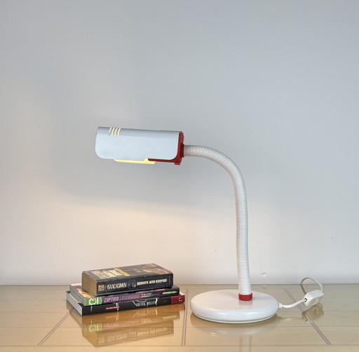 Vintage Lamp, 1970s, Targetti Sankey, Italy 70s, White adjustable goose neck lamp, Space age, Mid Century, Pop Art, Original box