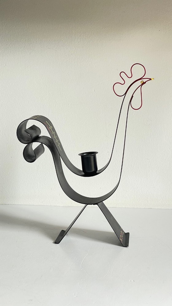 Image 1 of Vintage Swedish Rooster Shaped Metal Candlestick