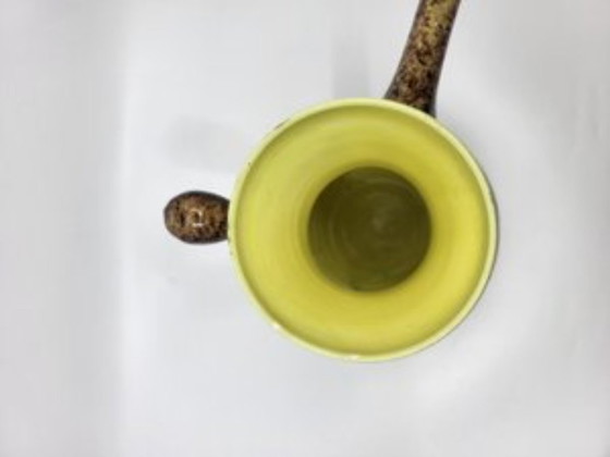 Image 1 of Accolay ceramic vase, yellow and brown, France, vintage 1960