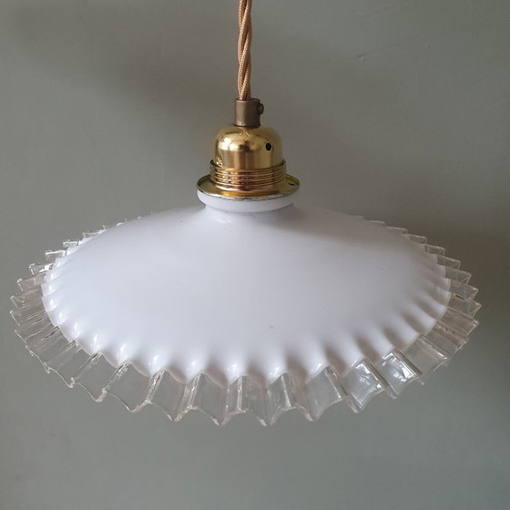 Set Vintage Pendant lamps Opaline glass - Transparent Decorative Edge – Metal (photo 9 of 24)