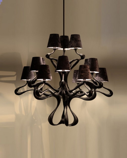 Jacco Maris ODE 1647 15 lumières Ø110cm cuivre noir + abat-jour taupe