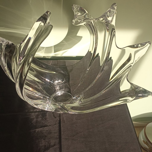 Gran escultura/bol de cristal vintage con forma de ola – Art Vannes, Francia – década de 1960 (34 cm de alto)