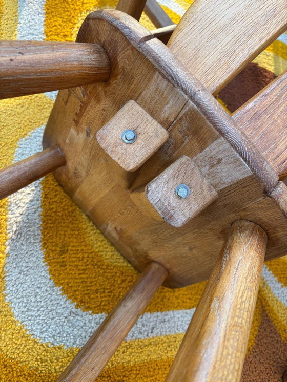 Image 1 of 5 brutalistische stoelen, massief eikenhout, De Puydt, vintage jaren 60