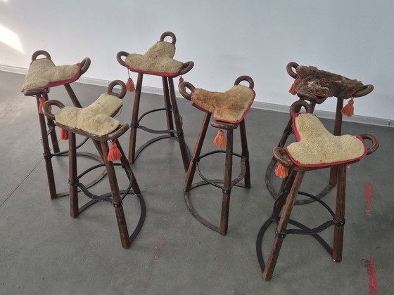 Image 1 of Vintage Brutalist Marbella Stools attributed to Sergio Rodrigues, 1970s, Set of 6