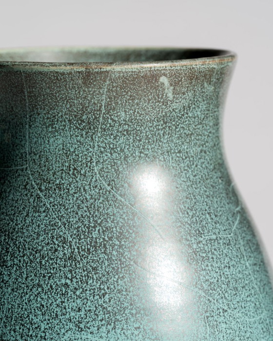 Image 1 of Pair of Richard Uhlemeyer Studio Stoneware Vases – Turquoise Reduction Glaze – Germany, ca. 1940s-1950s Art Deco Bauhaus