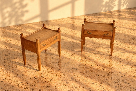 2x Brutalist Oak Nightstands – Metal (photo 4 of 7)