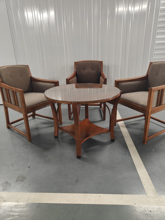 Image 1 of Art-Deco Schuitema & Zonen 3 Fauteuils + 1 Ronde Tafel
