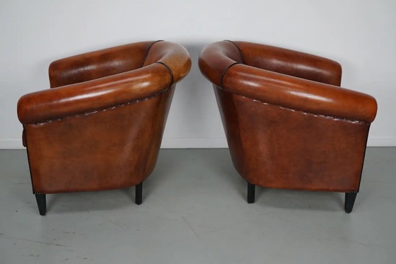 Image 1 of Vintage Nederlandse cognackleurige leren clubfauteuils, set van 2