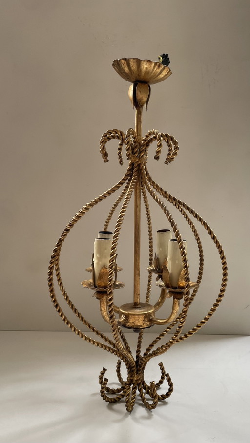 Vintage pendant lamp chandelier gilded Hollywood Regency