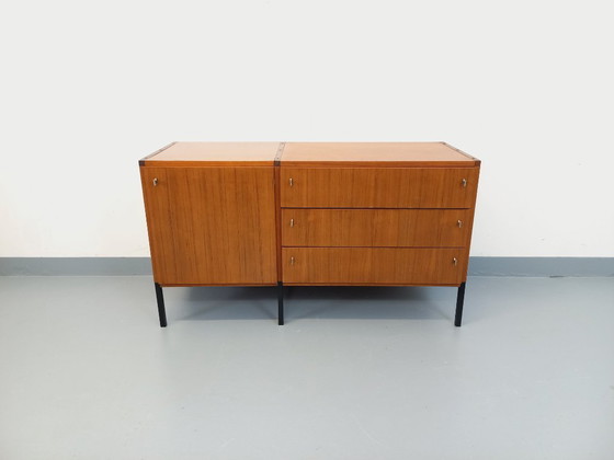 Image 1 of Vintage modernist sideboard by ARP Minvielle, designed by Guariche Mortier Motte, in teak and black metal, from the 1960s