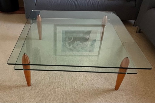 Tavolino da caffè ARTELANO VINTAGE con piano in vetro e gambe in legno