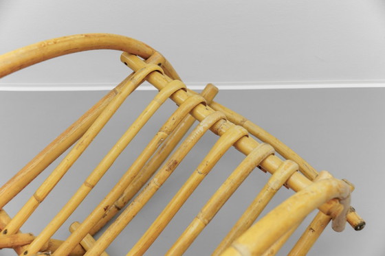 Image 1 of Sedia a dondolo in rattan e bambù, stile Mid-Century Modern, anni '60