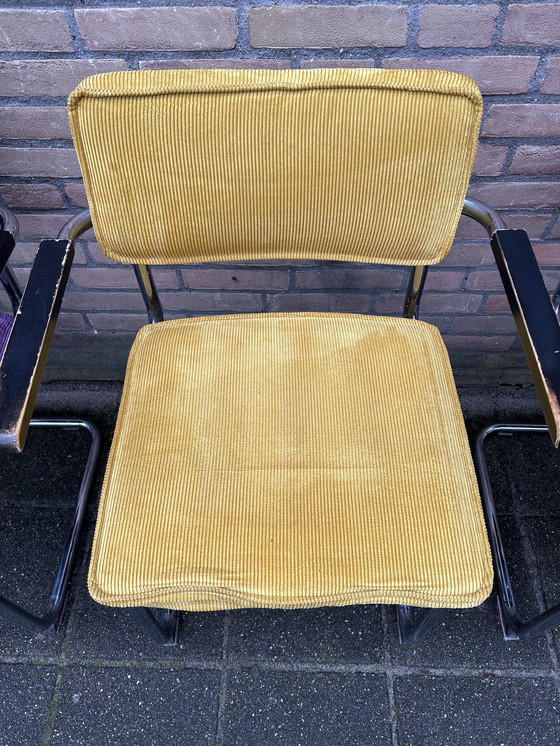 Image 1 of 4 chaises en tissu côtelé avec structure tubulaire chromée