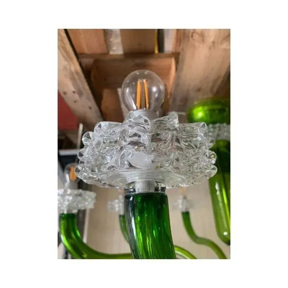 Image 1 of Groene Murano glazen kroonluchter met transparante rostrato boubeches van Simoeng