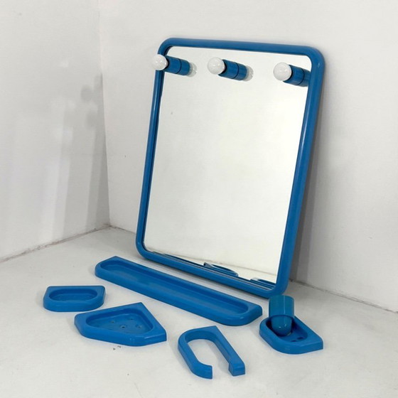 Image 1 of Blue Bathroom Set with Mirror from Gedy, 1970s