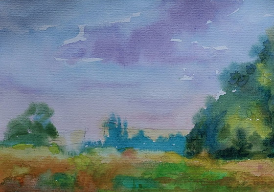 Original Watercolor Painting Nature Landscape Meadow August Summer Day – Paintings & Drawings, Paper (photo 4 of 7)