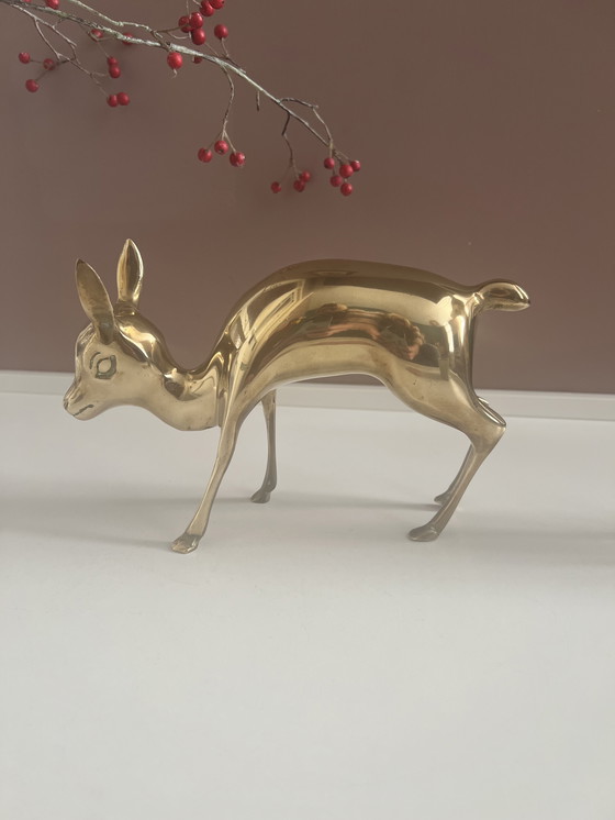 Image 1 of Hollywood Regency brass XL deer/bambis