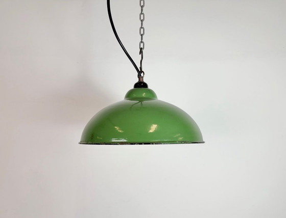 Image 1 of Industrial Green Enamel Factory Pendant Lamp, 1960s