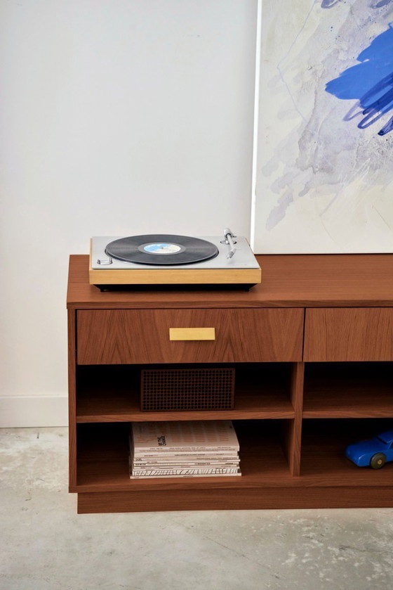 Image 1 of Draaitafel dressoir gebeitst teak T-S07 drie laden