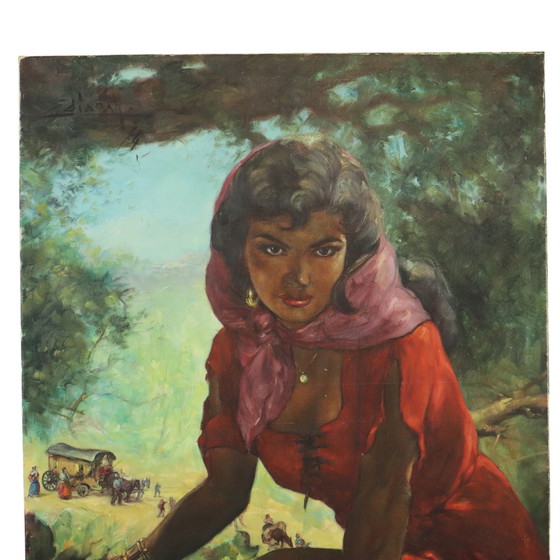 Image 1 of Grand tableau Jeune femme gitane 1964