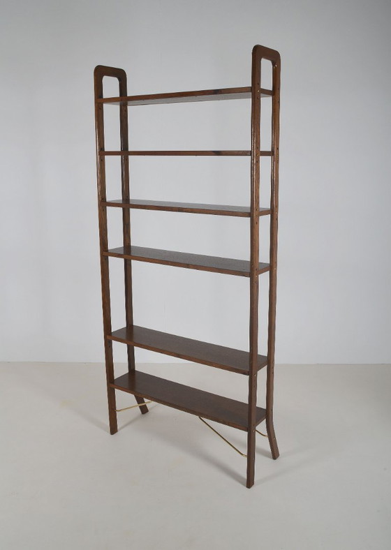 Image 1 of Estantería de pared danesa independiente con detalles de latón, década de 1960.