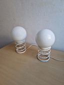 2x Vintage Tafellamp Spiraalveer Met Bol - Space Age Design