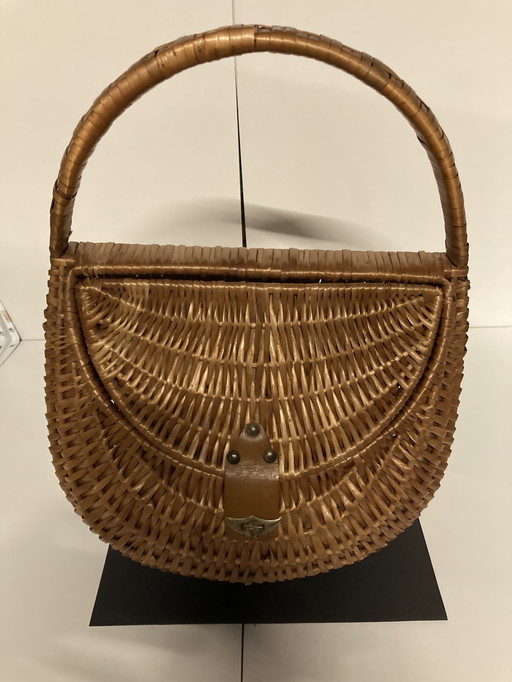 Vintage 1970s wicker shopping basket, French craftsmanship