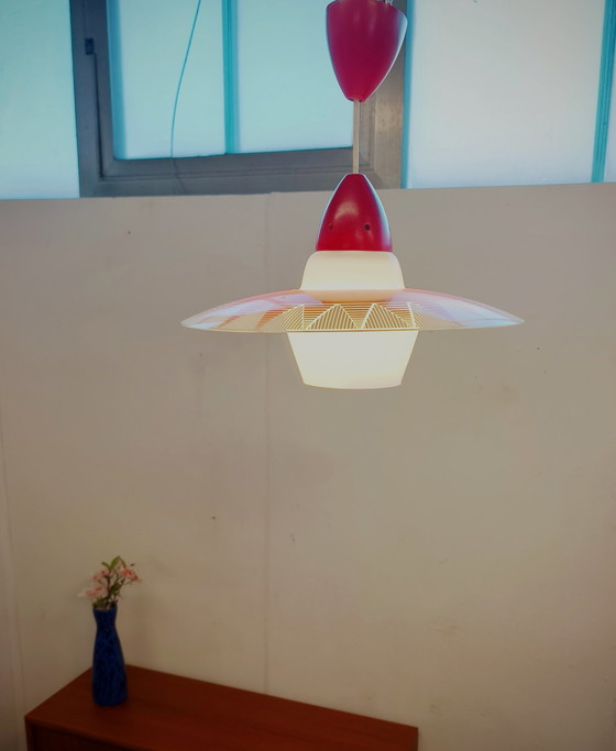 Image 1 of Lampada da soffitto in vetro anni '50 con motivo tipico del periodo