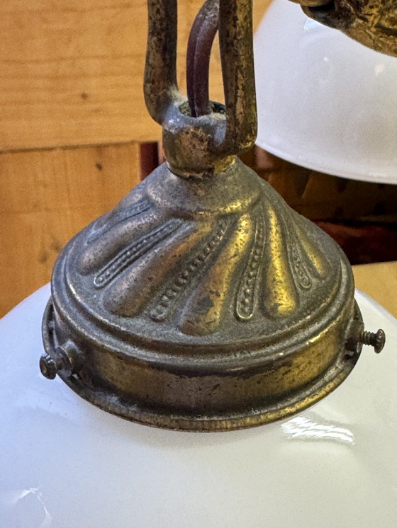 Image 1 of Rare Art Nouveau pendant lamp | 3 perfect original opal glass shades | 1905–1925