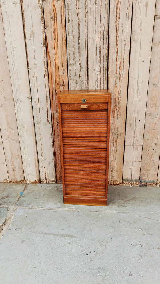 Image 1 of Vintage Industriële Oude Antieke Eikenhout Archiefkast Rolluikkasten