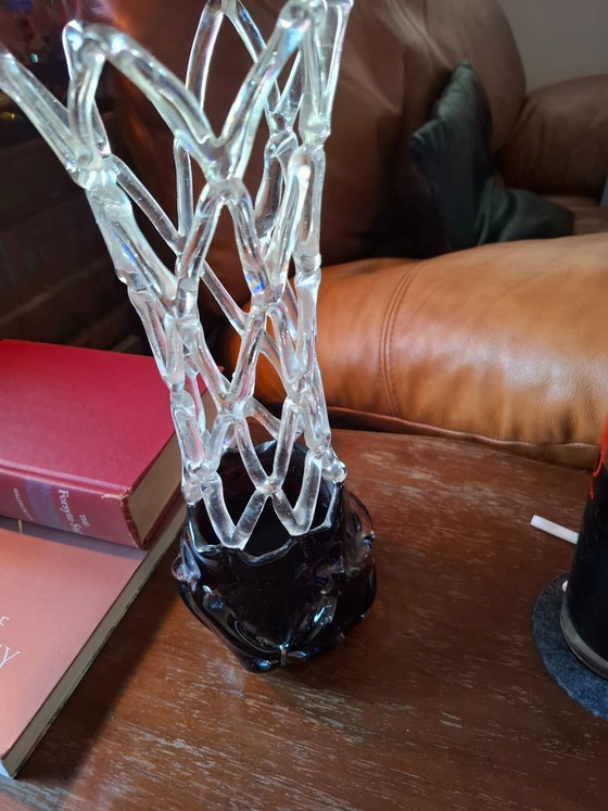 Image 1 of Vintage Mid-Century Sculptural Art Glass Lattice Vase by Poltár / Katarínska Huta – 32cm