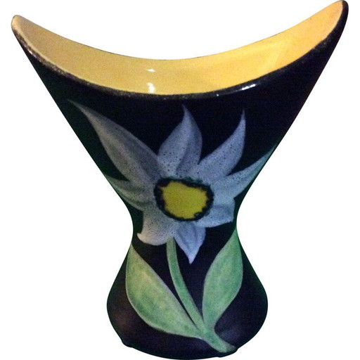 Vase à fleurs noir vintage par Gabriel fourmaintraux, 1960s