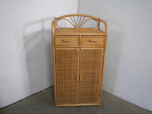 Rotan en vurenhouten schoenenrek dressoir, 1970