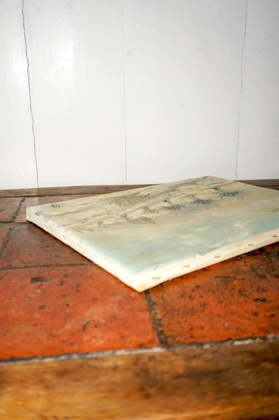 Image 1 of Olieverfschilderij van een winterlandschap * besneeuwd landschap * vintage kunst uit het midden van de 20e eeuw * gesigneerd