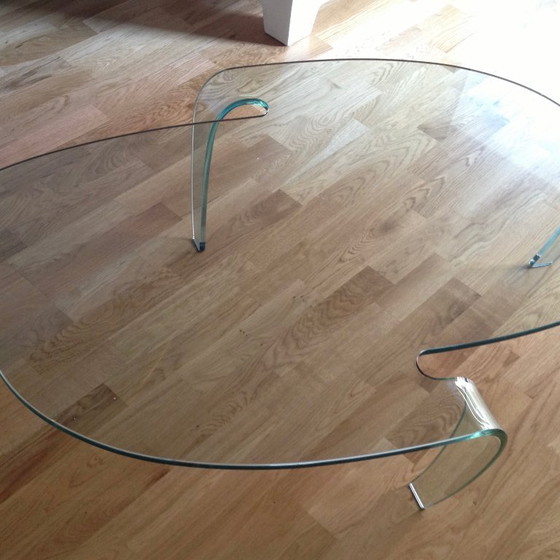 Image 1 of Italian table with one-piece curved tempered glass top, 1990s