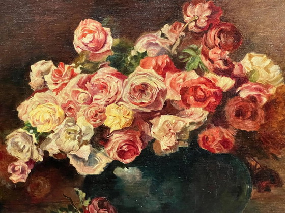 Frédéric de Smet (1876-1948), "Natura morta con rose.", Dipinti e disegni, Tela (foto 3 di 7)