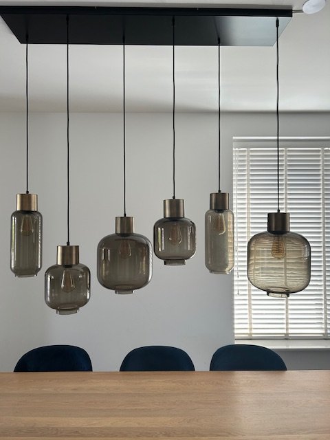Masterlight Pendant lamp " Lett" matt gold 6 lts beam black 130x25
