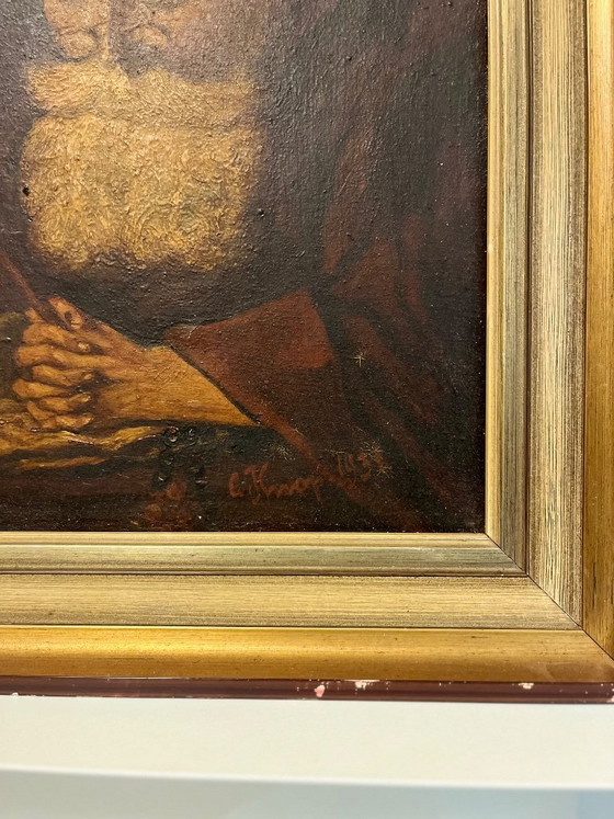 Image 1 of Antiek Portret van een Monnik – C. Knorr (1897) – Olieverf op Doek