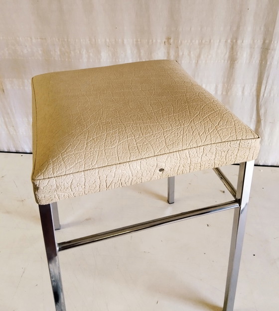 Image 1 of Vintage stool in chromed metal and imitation leather - 1970s