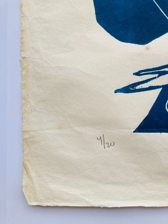 Image 1 of Libbe Venema - Linoleografia vintage - anni '70/'80 - Blu