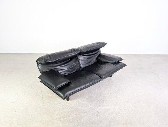 Image 1 of Vintage Italian 3-seater sofa, design couch, black leather, 1980s
