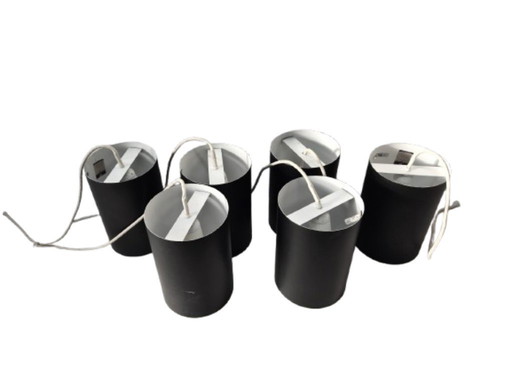 6 Louis Poulsen "pipe" pendant lights, 1960s, lacquered steel