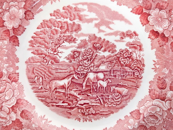 Image 1 of Juego de 6 platos originales Adams English Scenic de cerámica roja Wedgwood.