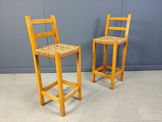 Image 1 of Sgabelli da bar vintage in rovere e corda di carta, anni '60