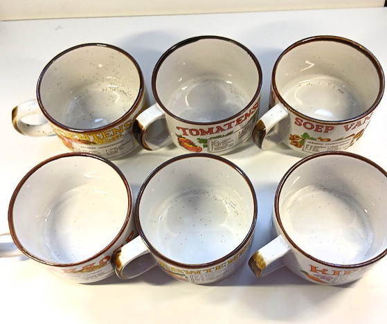 Image 1 of (W007) Complete vintage set of 6 soup bowls with recipes – 70s retro classics